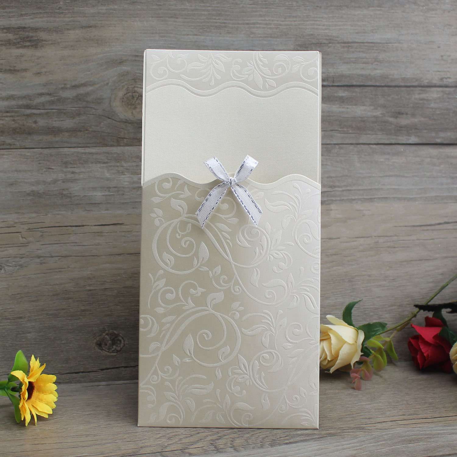 Cheap Pocket Invitation Card Wedding Invitation Rectangle Embossing 